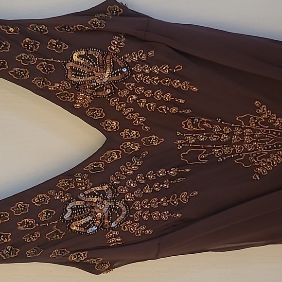 EUC VTG Marina 100% Silk Beaded and Sequined Chocolate Bown Lined Dress - Picture 4 of 17